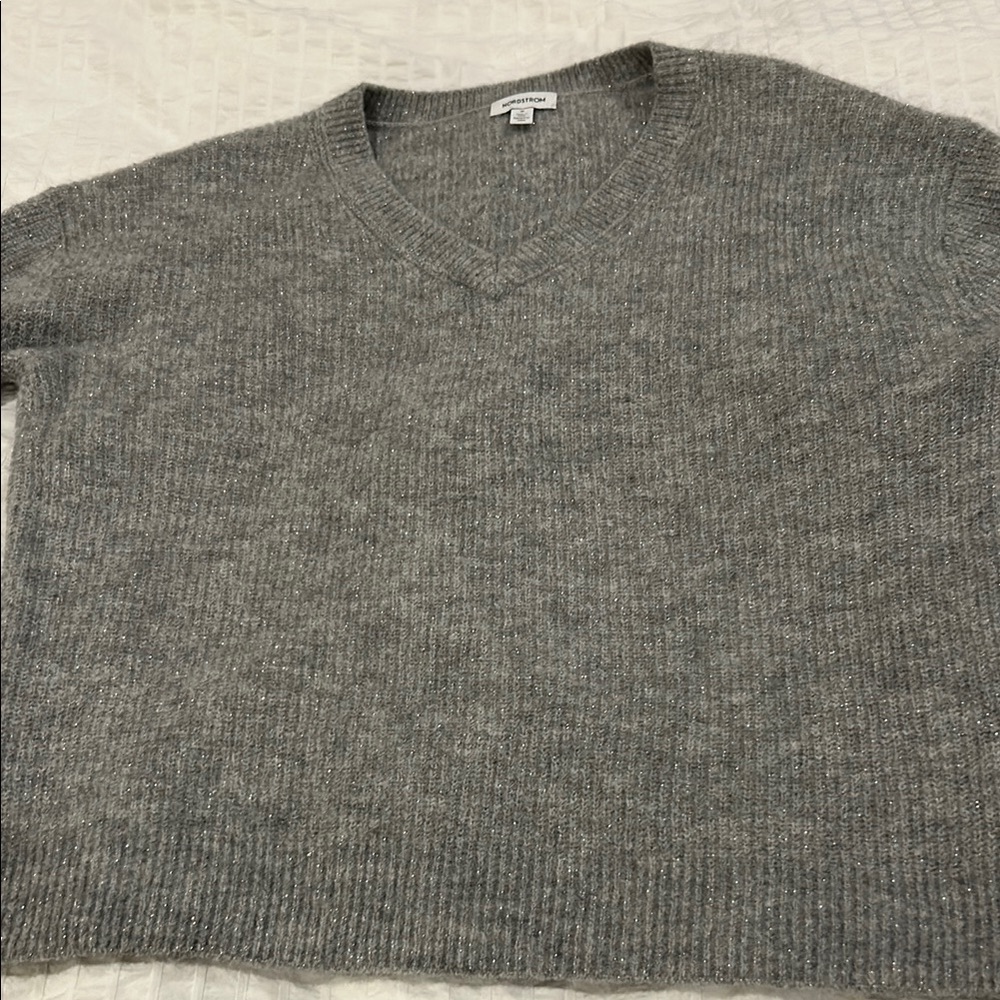 Nordstrom Gray V-Neck Sweater Timeless Knit